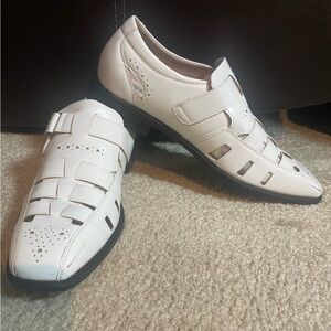 Stacy Adams White Leather Slip-On Loafers with Subtle Perforation